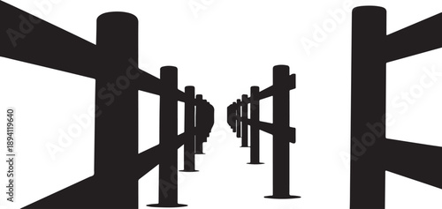 Black Fence Posts in a Row on White Background