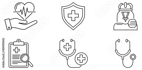 Health Icons: A curated collection of health-related icons, each symbolizing key elements of healthcare, designed to convey clarity and simplicity.
