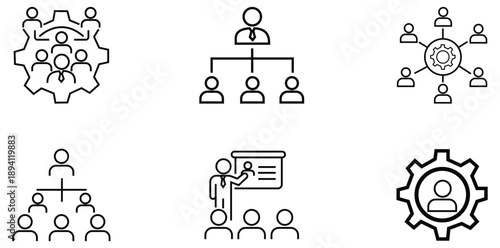 Business Icons: A collection of concise business icons perfect for highlighting collaboration, organization, and the power of teamwork.