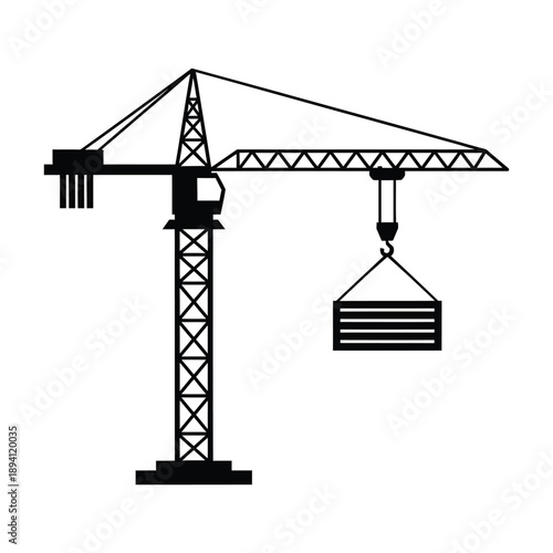 Construction crane with suspended load