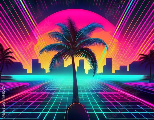 miami vice miami viceinspired background with neon pal retro neon background theme