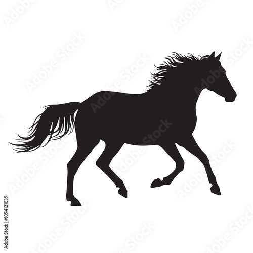 "Powerful Running Horse Silhouette – Flowing Mane and Motion"