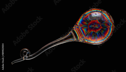 Prince Rupert Drop glass tear with internal stress lines macro