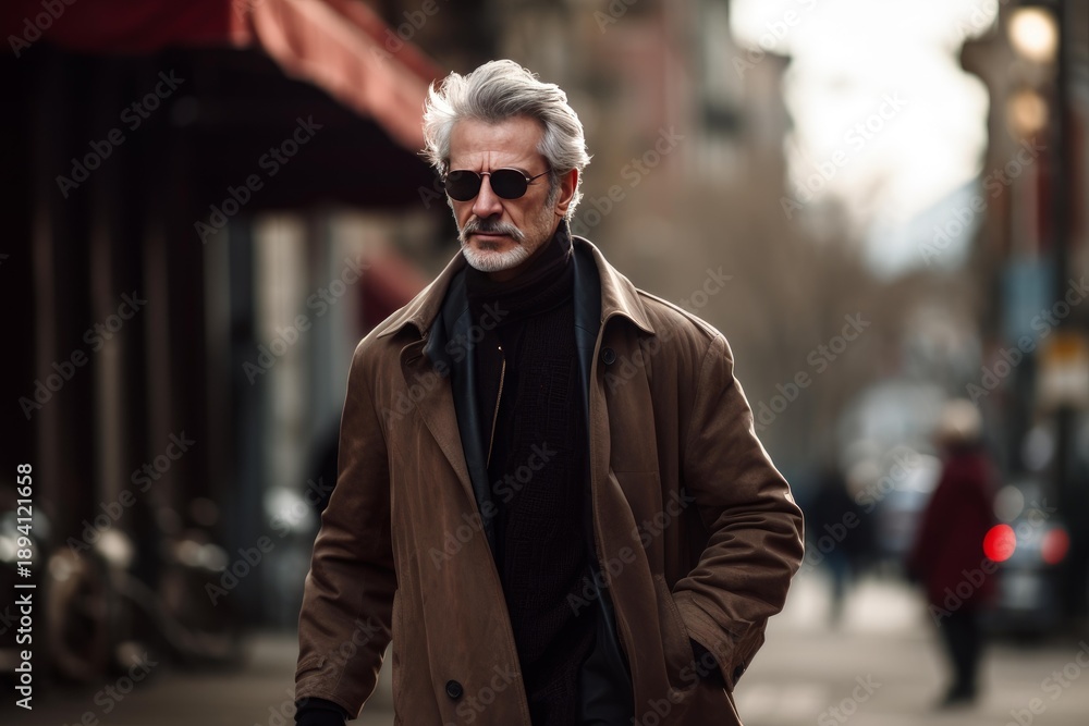 custom made wallpaper toronto digitalStylish elderly man in sunglasses and brown coat walking confidently on an urban street