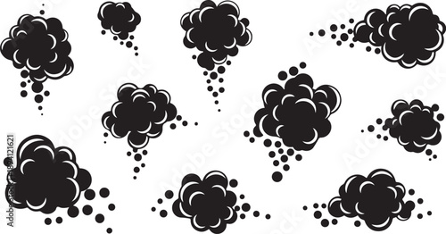 Black cartoon clouds and bubbles on white background illustration