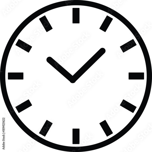 Simple black and white analog clock face with hour and minute hands showing approximately 10:10