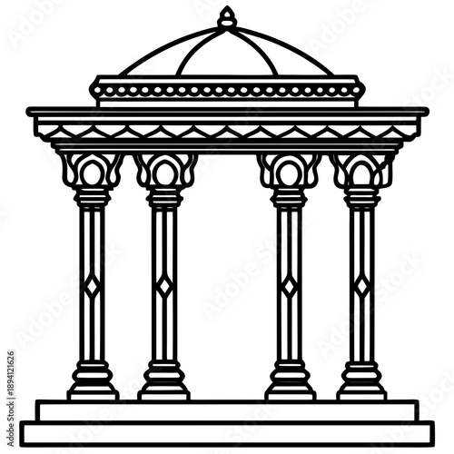 Ornamental Oriental Palace Pillars with Decorative Finials