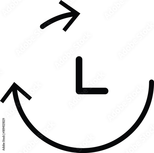 Black Clock with Circular Arrow and Forward Arrow on White Background