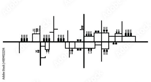 Technical diagram schematic drawing with lines and shapes on white background for engineering architecture or technology concept