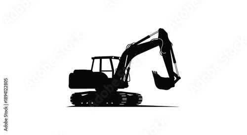 A stark black silhouette of a heavy construction excavator showcasing its powerful arm and bucket silhouette high quality professional detailed modern
