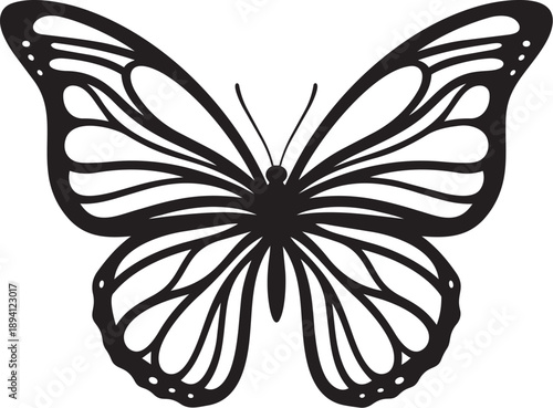 A delicate black and white illustration of a butterfly in flight