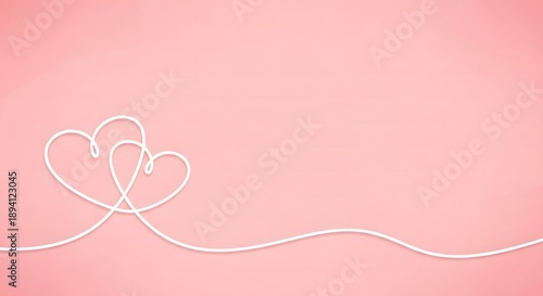 A delicate white line drawing of intertwined hearts on a soft pink background