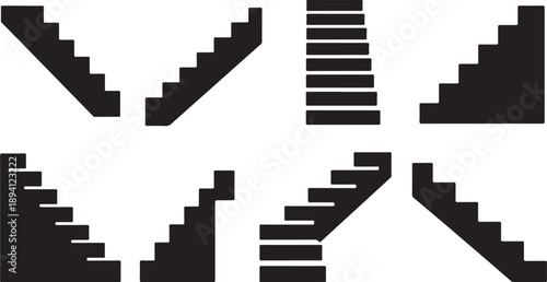 Geometric Pattern of Black Staircase Shapes on White Background