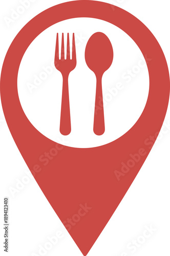 Restaurant Location Map Pin Icon with Fork and Spoon