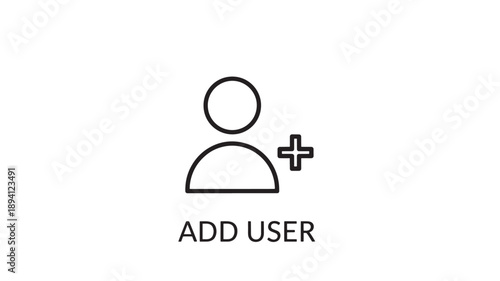 Simple add user icon in minimalist line art style with plus sign in black color on white background for user interface