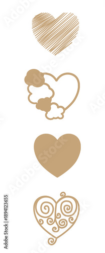 Four original hearts arranged vertically, ideal for decorating t-shirts, cards, etc.