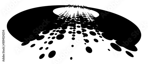 Circle with glitch and fragmentation halftone texture. Dynamic composition with depth, motion, distortion, and perspective. Minimalist visual art for tech, design, or branding.