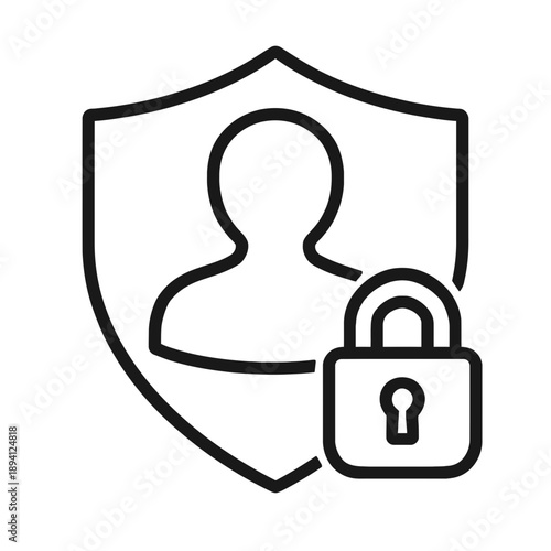 User account security shield and padlock icon outline