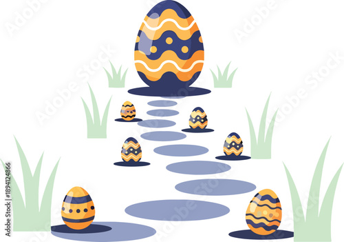 Easter egg path with stepping stones and spring elements flat vector