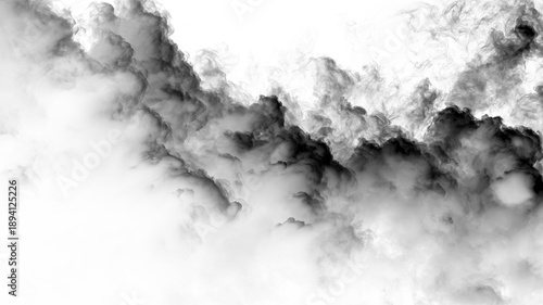 Clouds of smoke fill the space against a transparent background in a stylized design with no clear source of the smoke
