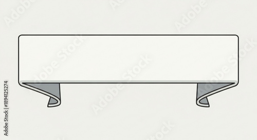 Blank white banner with curled metal feet on gray background