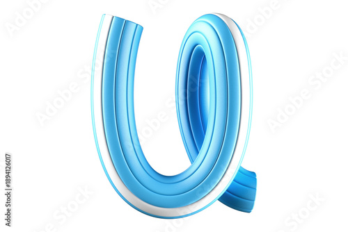 3D blue sky colors typography character U. High quality 3D rendering isolated design element