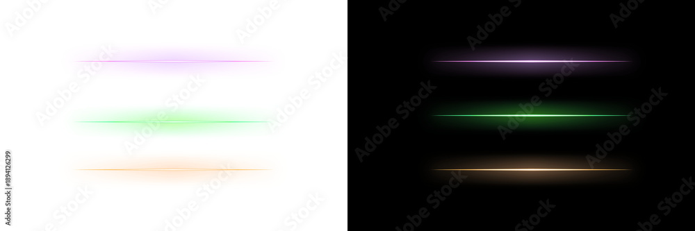 Fototapeta premium Set of Glowing light line. Beam light flare. 