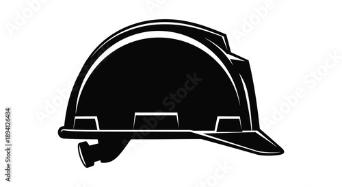 A striking black silhouette depicts a classic hard hat symbolizing workplace safety and construction industries silhouette high quality professional detailed modern