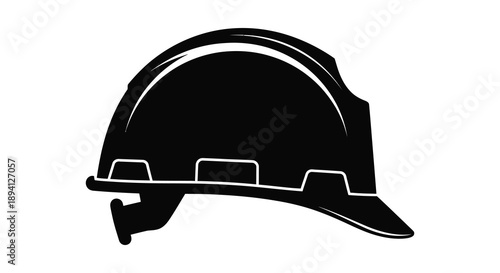 A stark black silhouette of a construction helmet angled slightly conveying safety and workplace protection silhouette high quality professional detailed modern