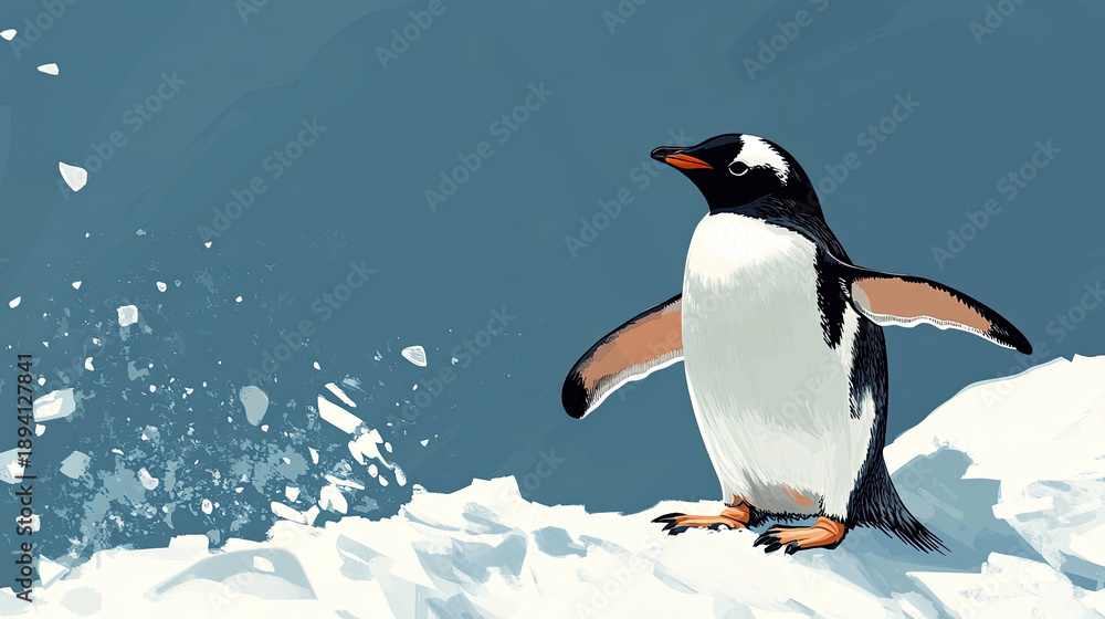 Fototapeta premium An illustration of a penguin on the snow AI Generative