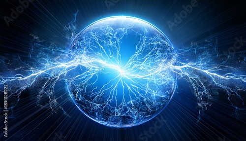 Glowing Blue Electric Energy Sphere With Lightning Bolts Against A Dark Background