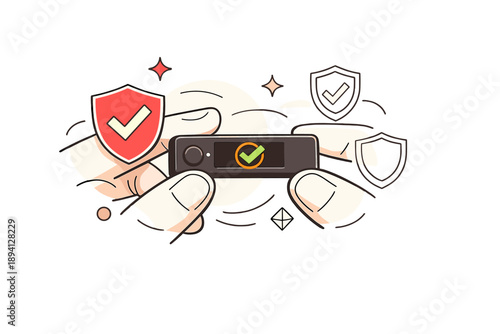 Image Generation. Cryptocurrency hardware wallet close-up. Small secure device held between fingers, tiny