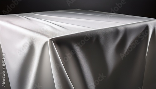 Square Table Draped In Smooth White Cloth Casting A Subtle Shadow