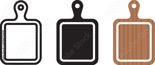 Cutting board icons in various styles for kitchenware design and food preparation illustration