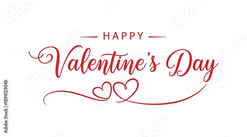 Happy valentine's day text with elegant red script and decorative hearts on a white background
