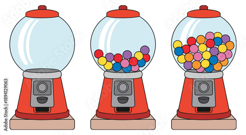 Gumball vending machine, colorful clipart illustration, candy dispenser design
