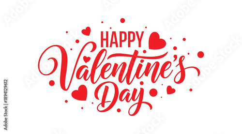Happy valentine's day elegant red script with romantic hearts and dots