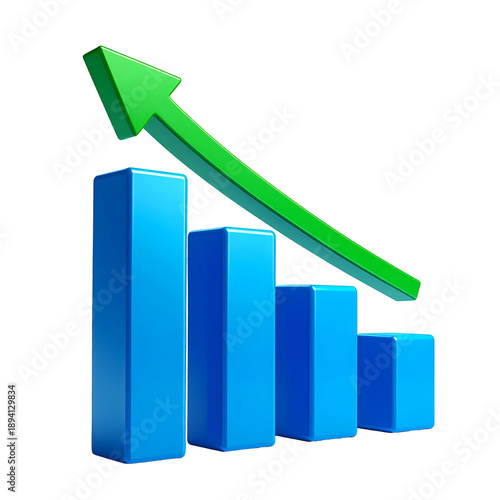 Free Download Blue bar graph with descending columns and an upward green arrow - GFXLoad