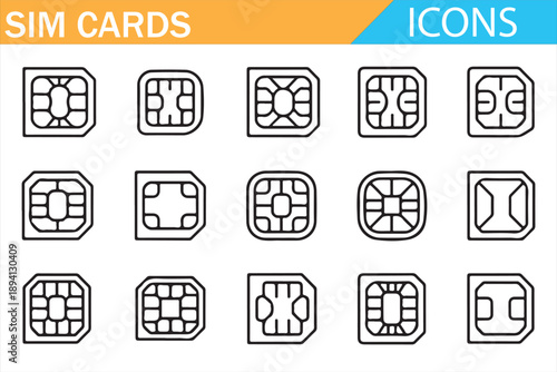 SIM Card, eSIM and Mobile Network Icons Collection for Communication Technology