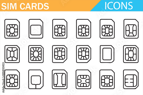 Mobile SIM Card Icons Showing Telecom, Cellular Network and Connectivity Technology