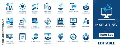 Digital Marketing Strategy SEO Business Analytics Vector Icon Set