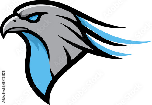 Sleek grey and cyan eagle mascot vector for gaming logos and competitive e-sports teams