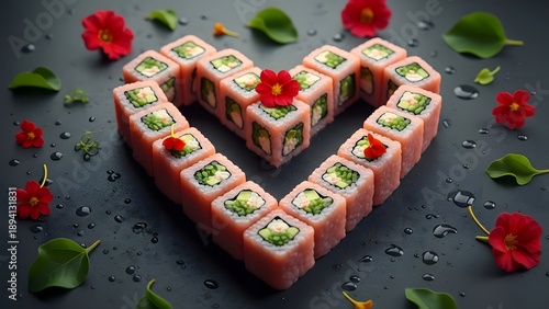 Heart shaped sushi for women's day celebration