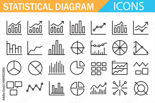 Minimal Outline Icons of Data Charts and Statistical Diagrams for UI and Presentations