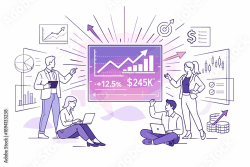 Futuristic Financial Dashboard. Financial data projections on glass panels. Central glass dashboard glowing