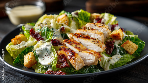 Caesar salad with chicken in a plate