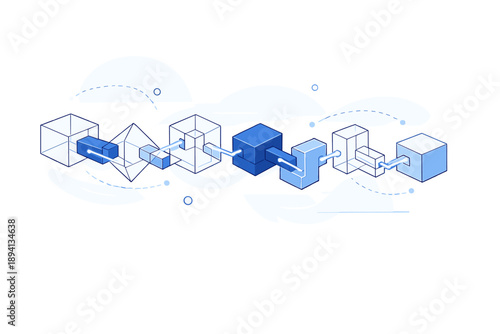 Image Generation. Blockchain chains represented as modern geometry. Interlocking geometric blocks floating in