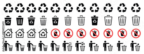 Recycle icon and trash symbol, vector illustration of recycling sign and waste management symbol, environmental protection concept