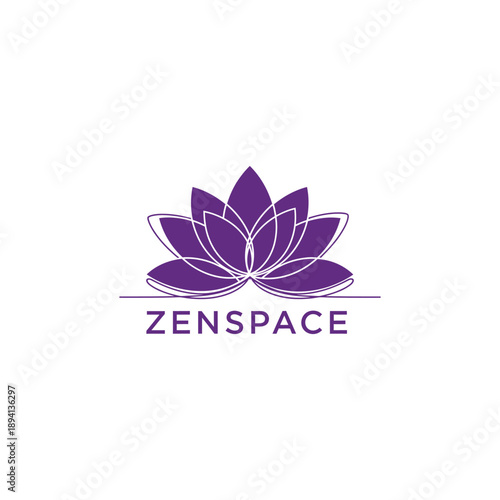 Elegant blooming lotus flower line art icon for yoga studio and wellness meditation center logo isolated on white background ZENSPACE