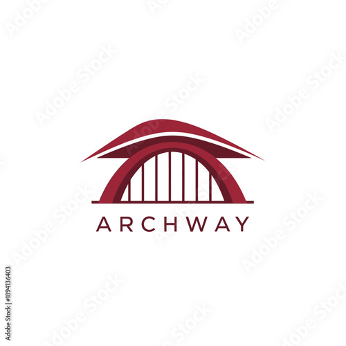 Modern bridge with arch and roof icon for real estate and construction company logo isolated on white background ARCHWAY